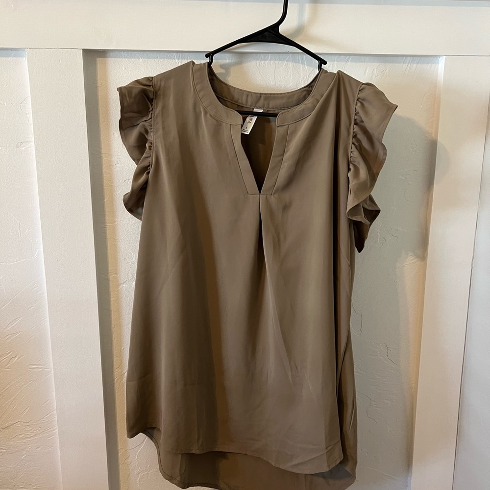 Zenana Ruffle Sleeve Blouse in Olive